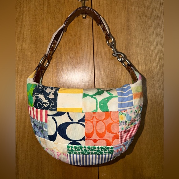 Coach Patchwork Soho Hobo Shoulder Bag Multicolor Canvas Leather Trim - Picture 4 of 16